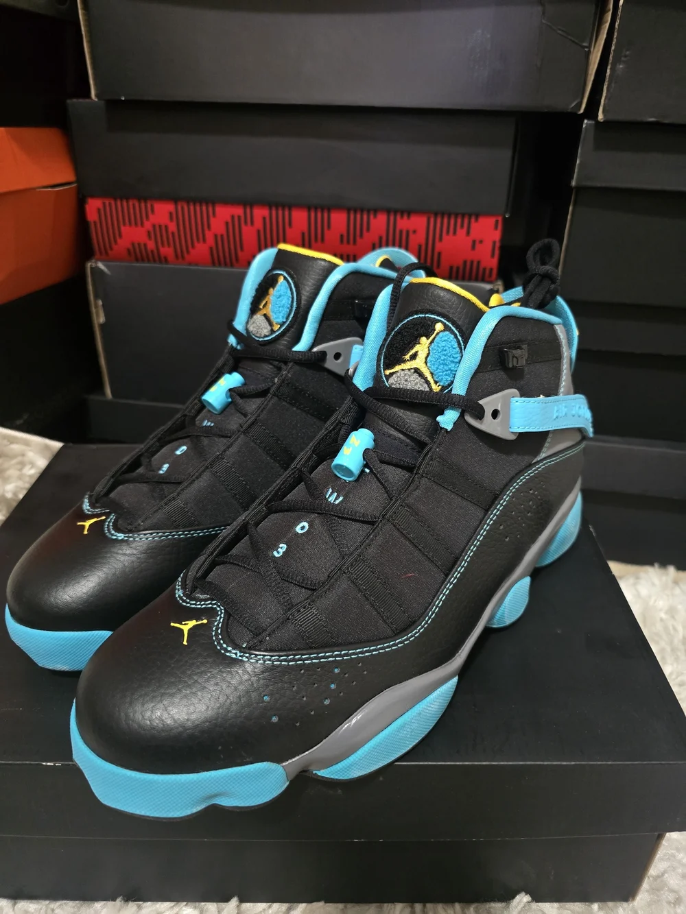 Air Jordan 6 ring Men's Shoe's Black and Turquoise Basketball Shoes Size 10